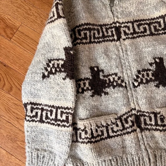 Vintage 1980’s Canadian Wool Gray and Black Zip-Front Wool Knit Sweater Jacket - Picture 3 of 10